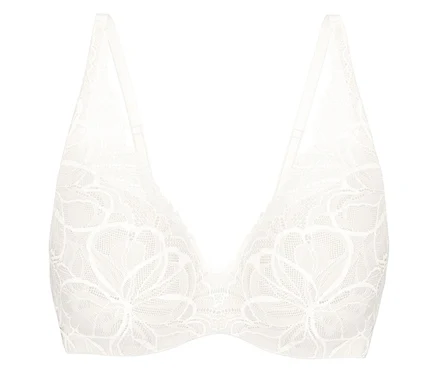 Fehér Triumph Body Makeup Illusion WP csipkemelltartó virágmintával és vékony pántokkal.