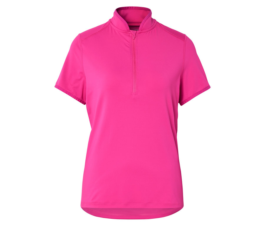 Rózsaszín, rövid ujjú sportfelső rövid cipzárral.