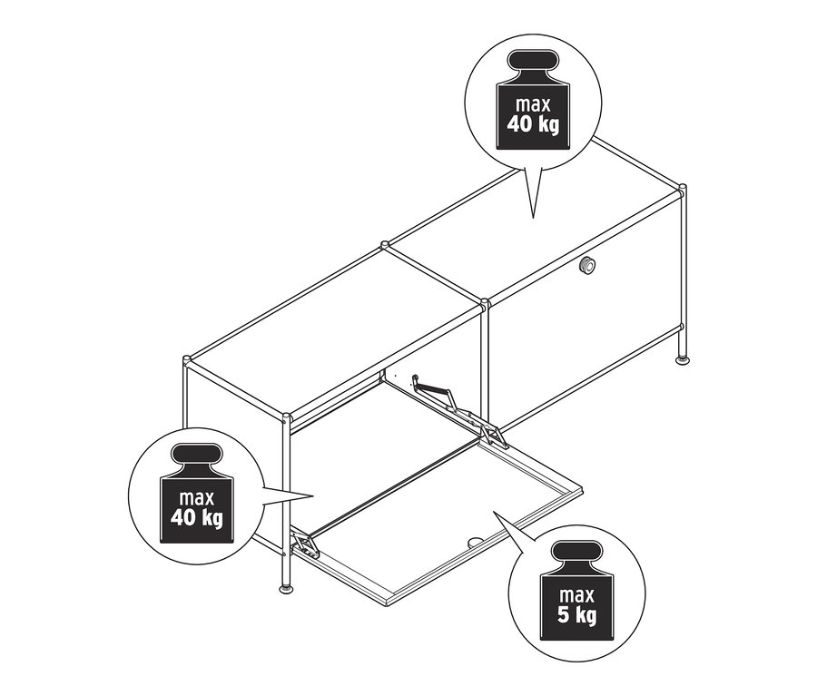 Rajz egy TV állványról 2 ajtóval, melynek egyik ajtaja nyitva van.