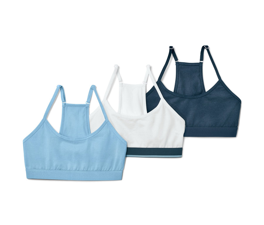 Három lányka bustier, kék, fehér és sötétkék színben.