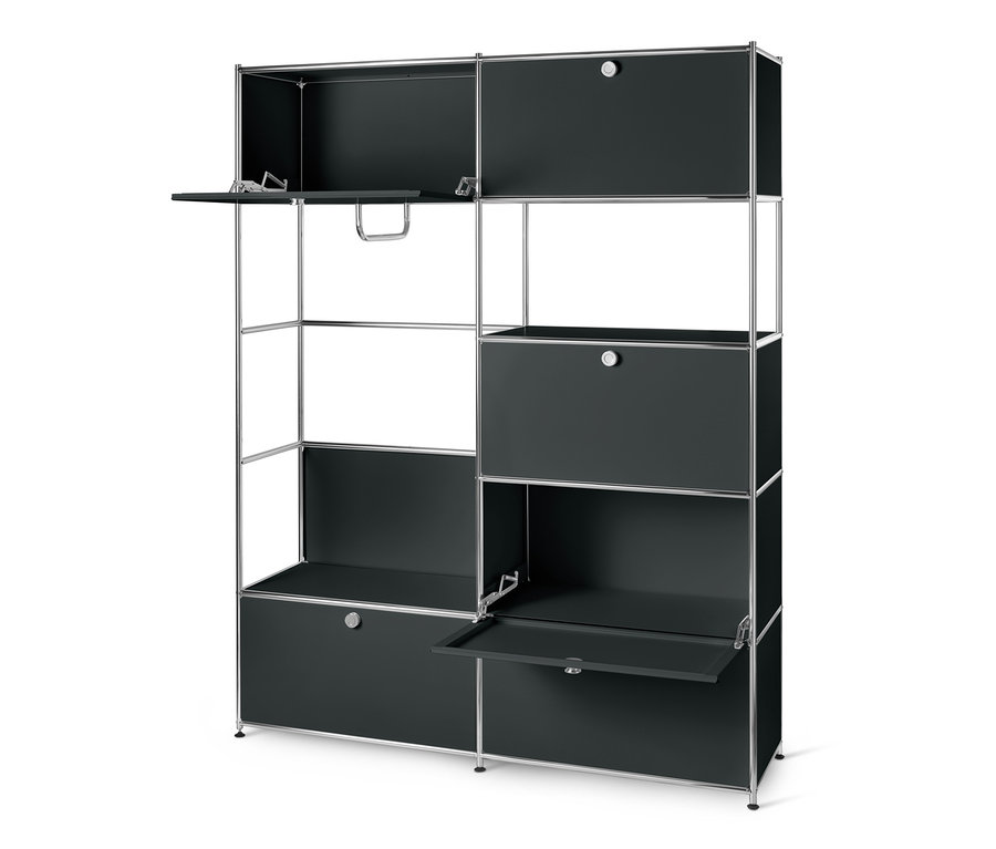 Fekete fém nyitott ruhásszekrény »CN3« nyitott ajtókkal.