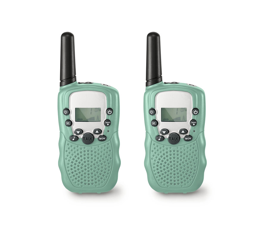 Két zöld walkie-talkie gyerekeknek.