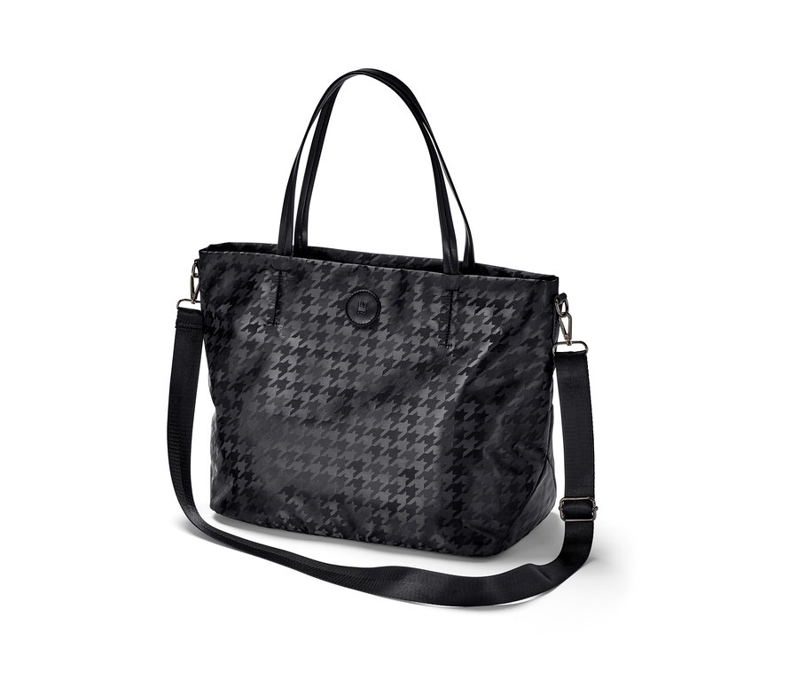 Fekete, tyúklábmintás női shopper táska.