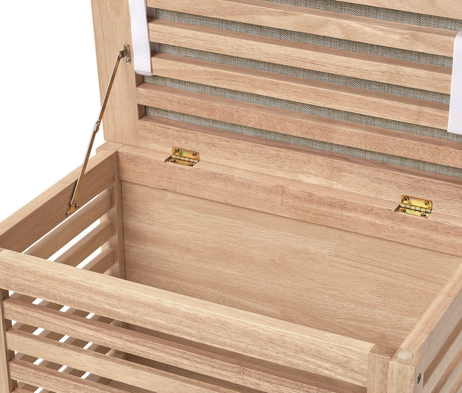 Nyitott, ülőpad, tárolóval, fából.