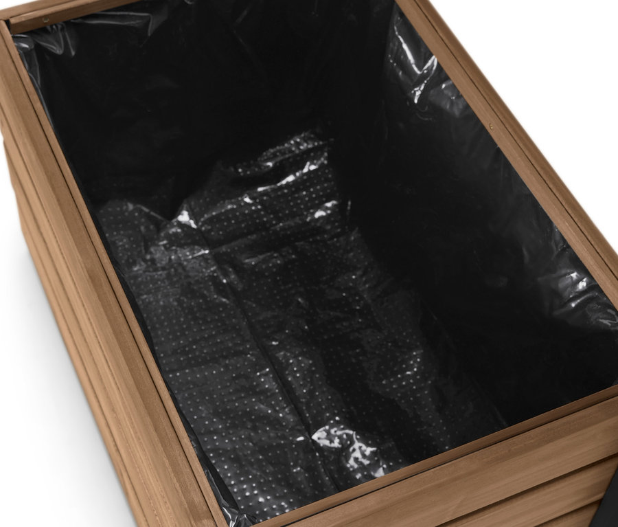 Közelkép az Elin virágládafal felső részéről, fekete betéttel.