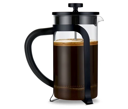 Fekete dugattyús kávéfőző, 800 ml, 6 csésze.