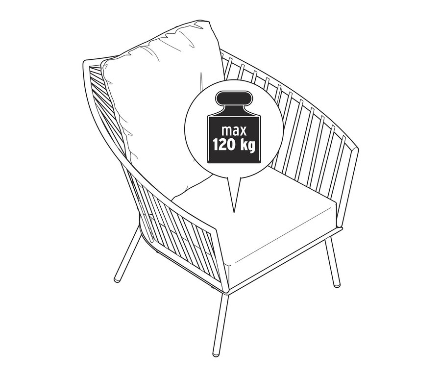 Ábra egy textilhálós nyugszékről, maximális terhelhetősége 120 kg.