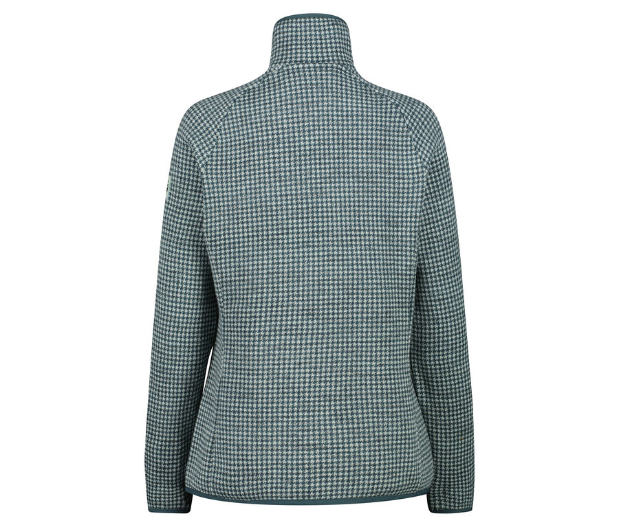 Hátulnézet egy kakasmintás pulóverről.