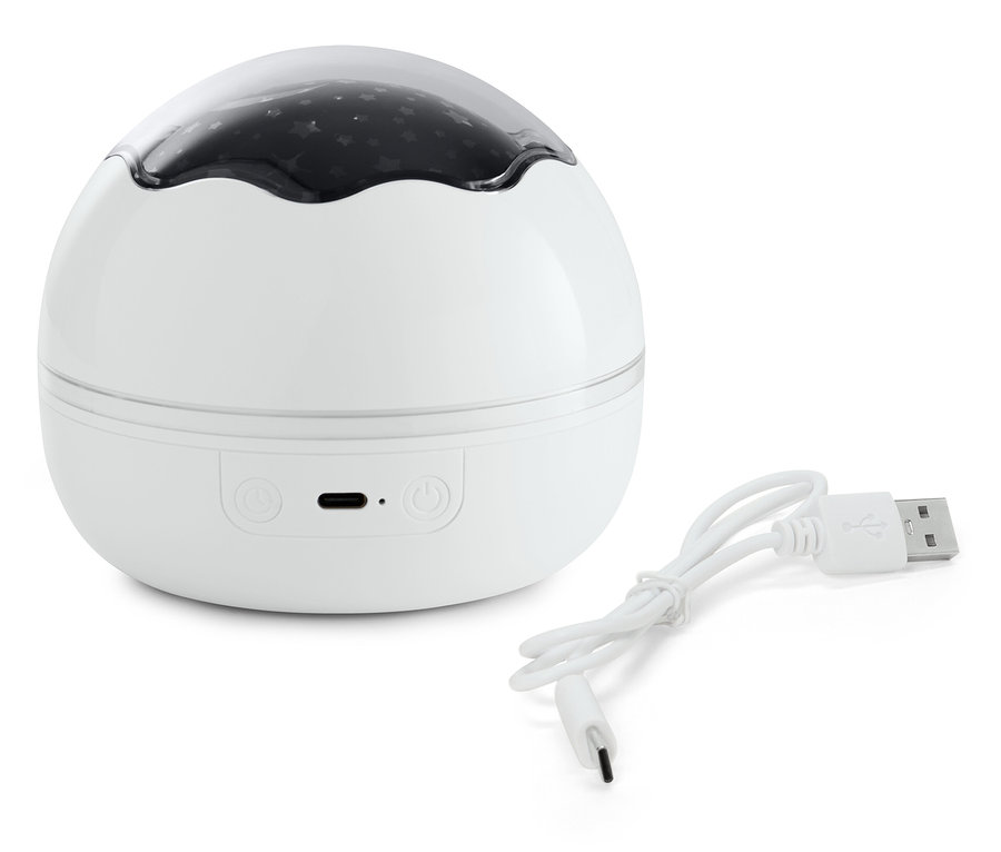 Fehér lámpa csillagokkal és USB kábellel.