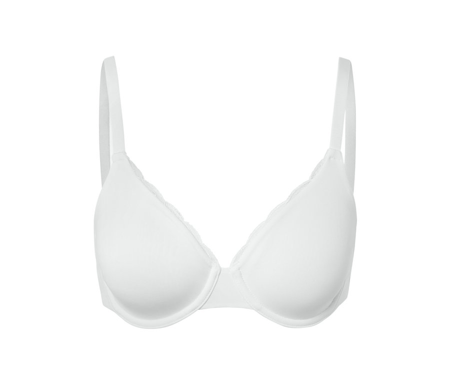 Fehér, merevítős női melltartó.