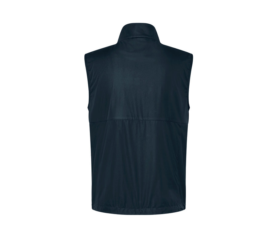 Sötétkék softshell mellény hátulnézetből.