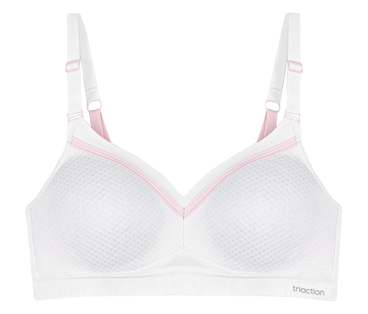 Fehér TRIUMPH Triaction Free Motion N EX sportmelltartó rózsaszín részletekkel.
