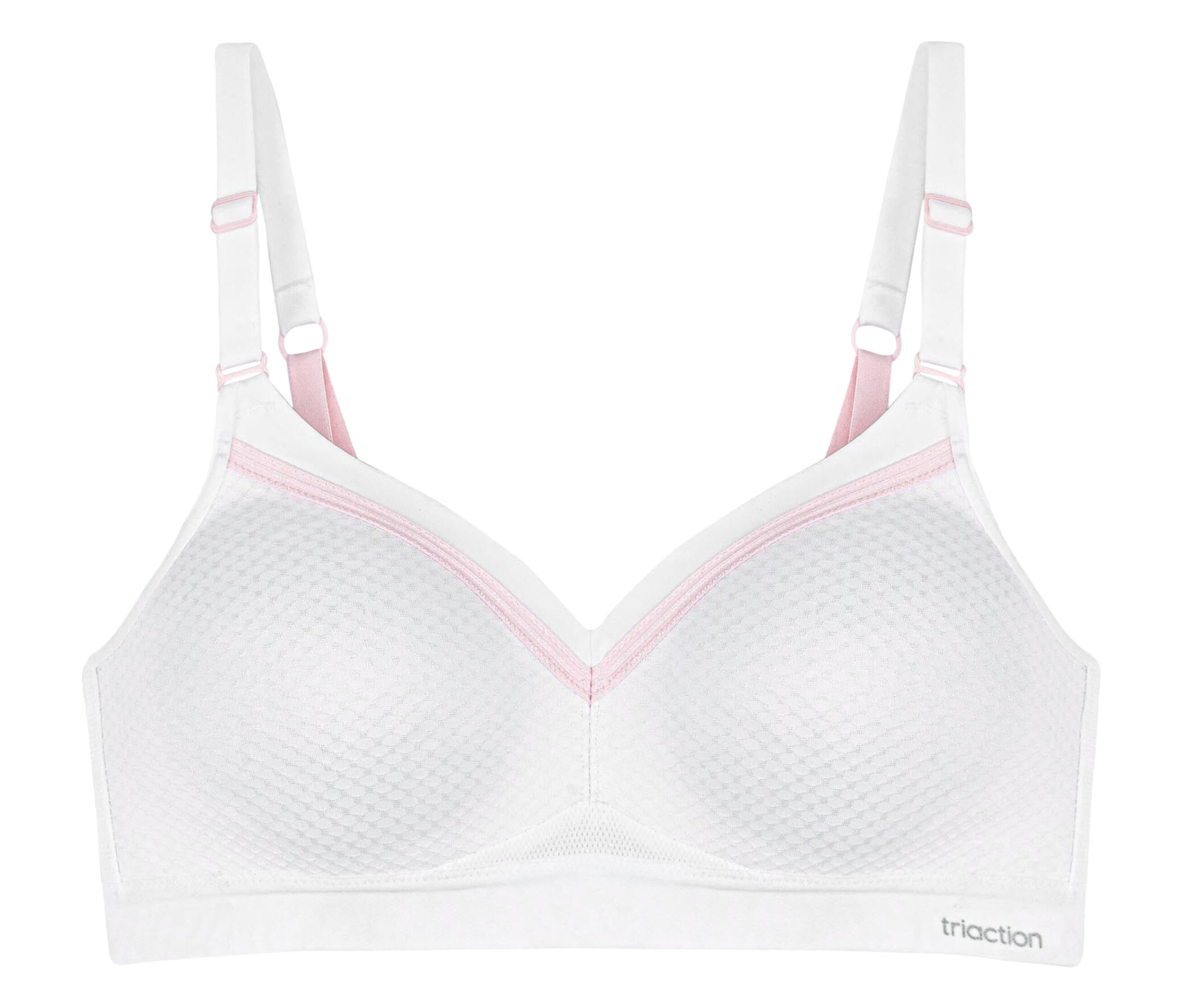 Fehér TRIUMPH Triaction Free Motion N EX sportmelltartó rózsaszín részletekkel.