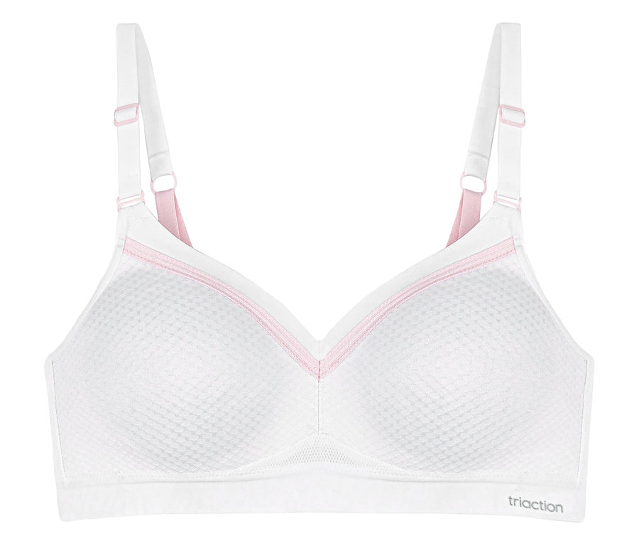 Fehér TRIUMPH Triaction Free Motion N EX sportmelltartó rózsaszín részletekkel.