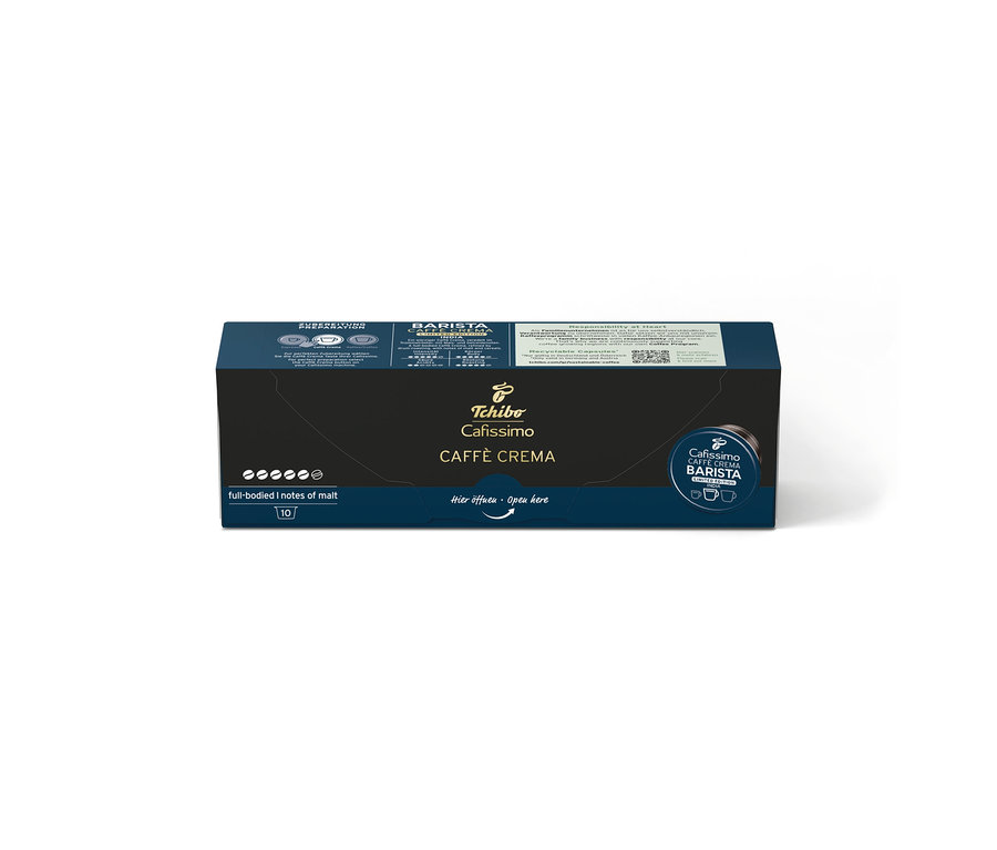 Sötétkék Cafissimo BARISTA Caffè Crema India kávékapszula csomagolás „10 db kávékapszula” felirattal.