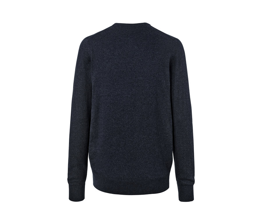 Sötétkék, melírozott férfi pulóver.