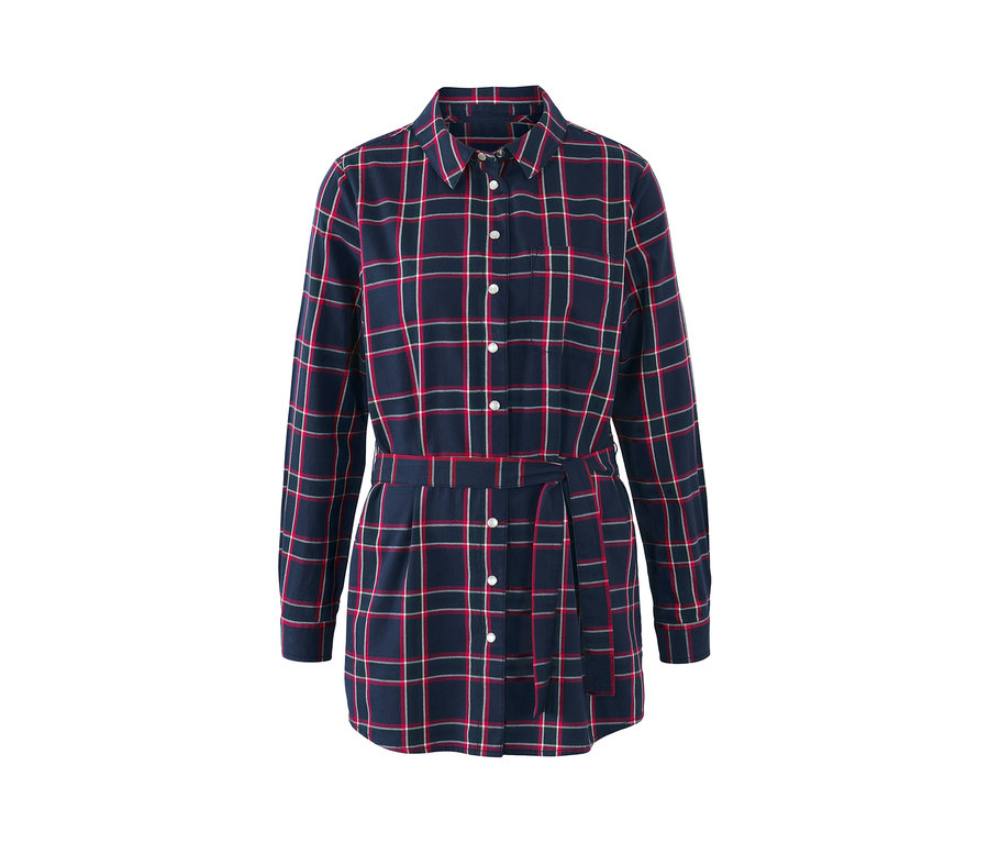 Női hosszú blúz, pamutflanel, kockás.