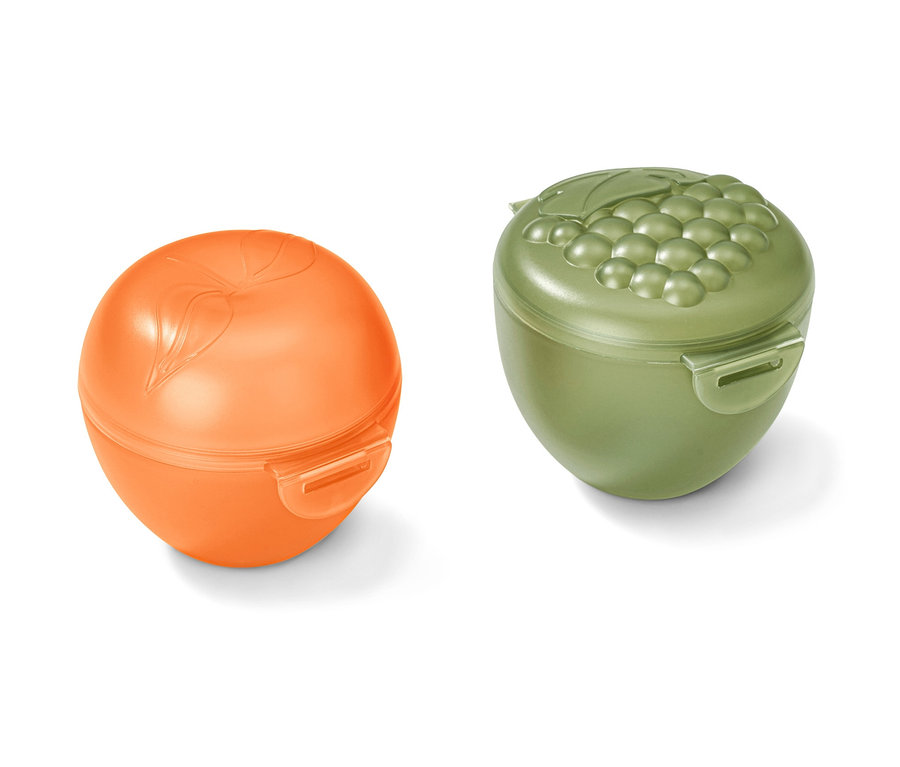 2 gyümölcstartó doboz, alma/szőlő.