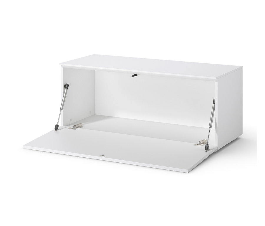 Nyitott, fehér ülőpad, kb. 100 cm.
