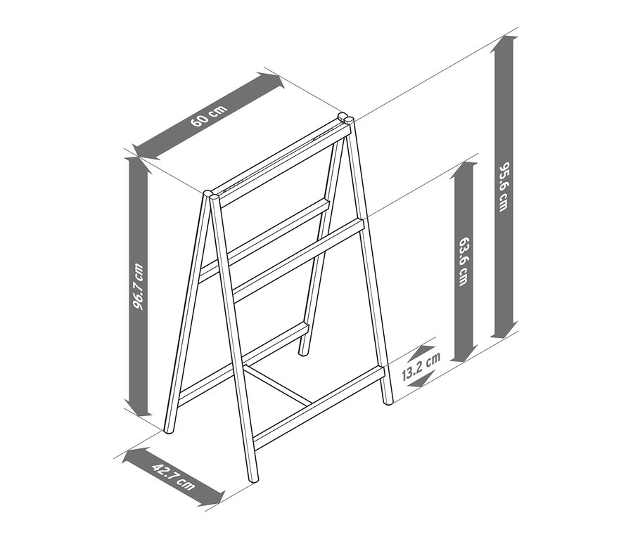 Egy tömörfa törölközőtartó vázlatos rajza méretekkel.