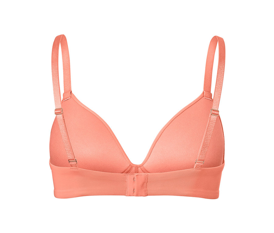 Hátulnézet egy papaya színű, puha kosaras melltartóról.