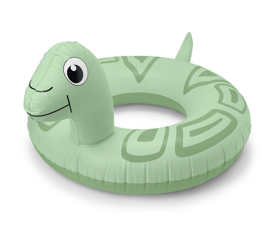 Zöld »Teknős« úszógumi fehér háttérrel.