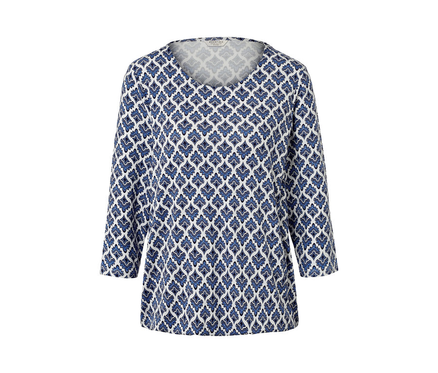 Női 3/4-es ujjú pólóblúz, mintás, kék.