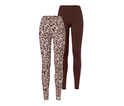Két leggings: egy barna és egy mintás.