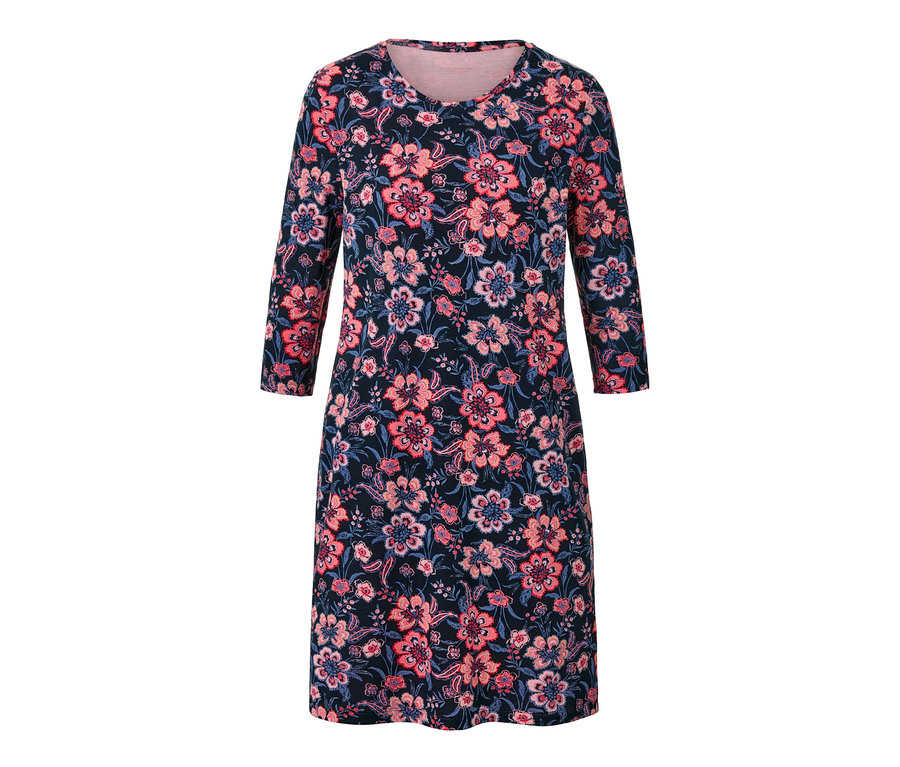 Sötétkék virágmintás női 3/4-es ujjú hálóing.