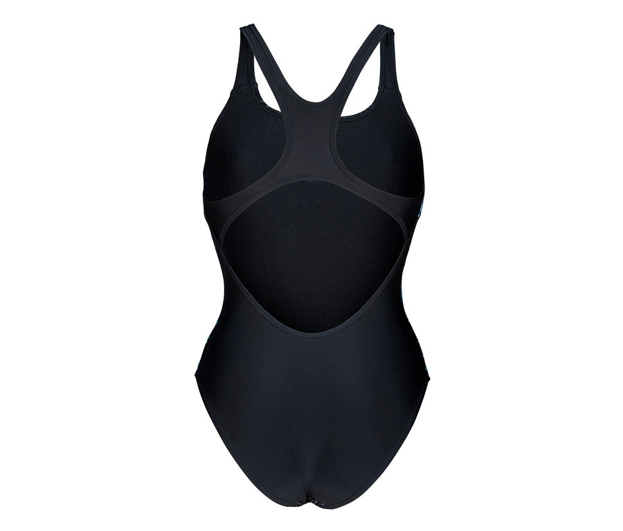 Közelkép az arena Feel márkájú Hyacinth Swim Pro Back női fürdőruha hátuljáról.
