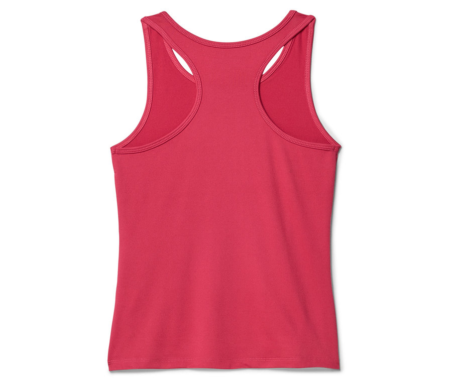 Hátulnézet egy rózsaszín, birkózófelsőnek való trikóról, fehér háttér előtt.