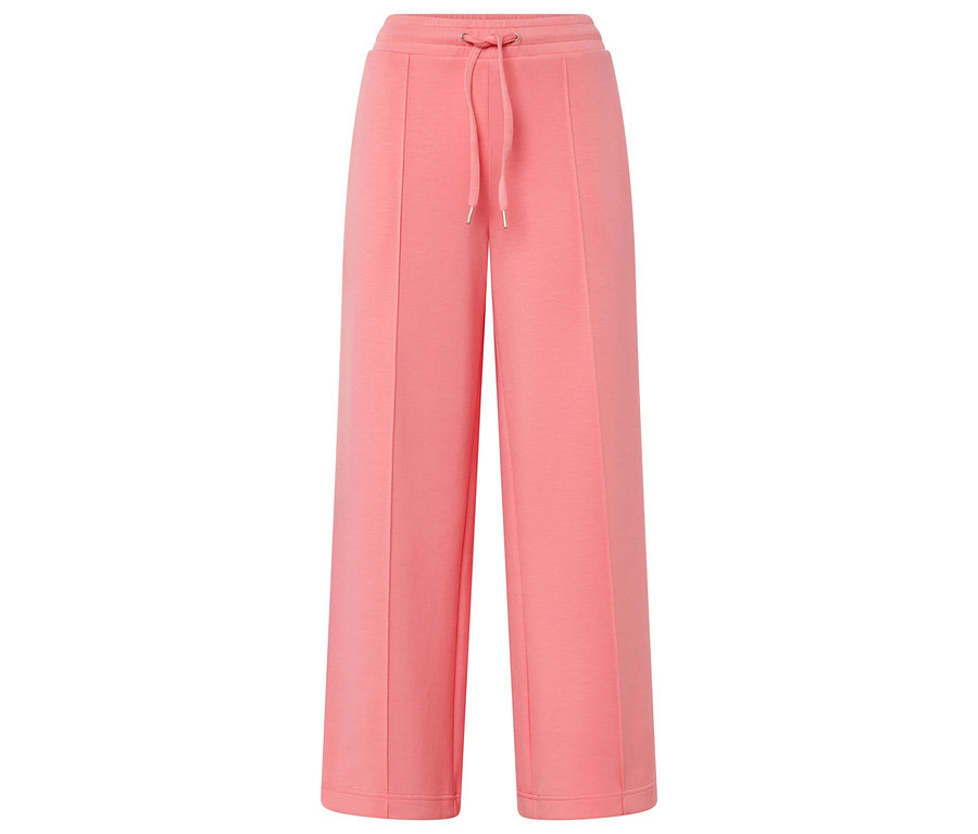 A képen egy hosszú, korall színű, bő szárú és húzózsinóros nadrág látható.