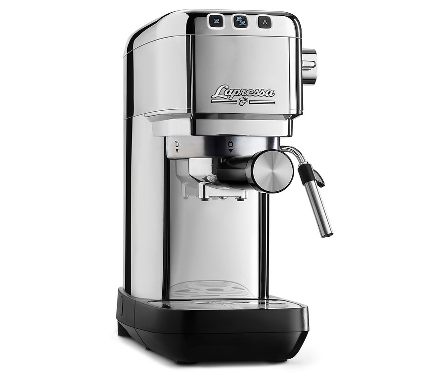 Ezüstszínű »Lapressa« karos eszpresszó kávéfőző.