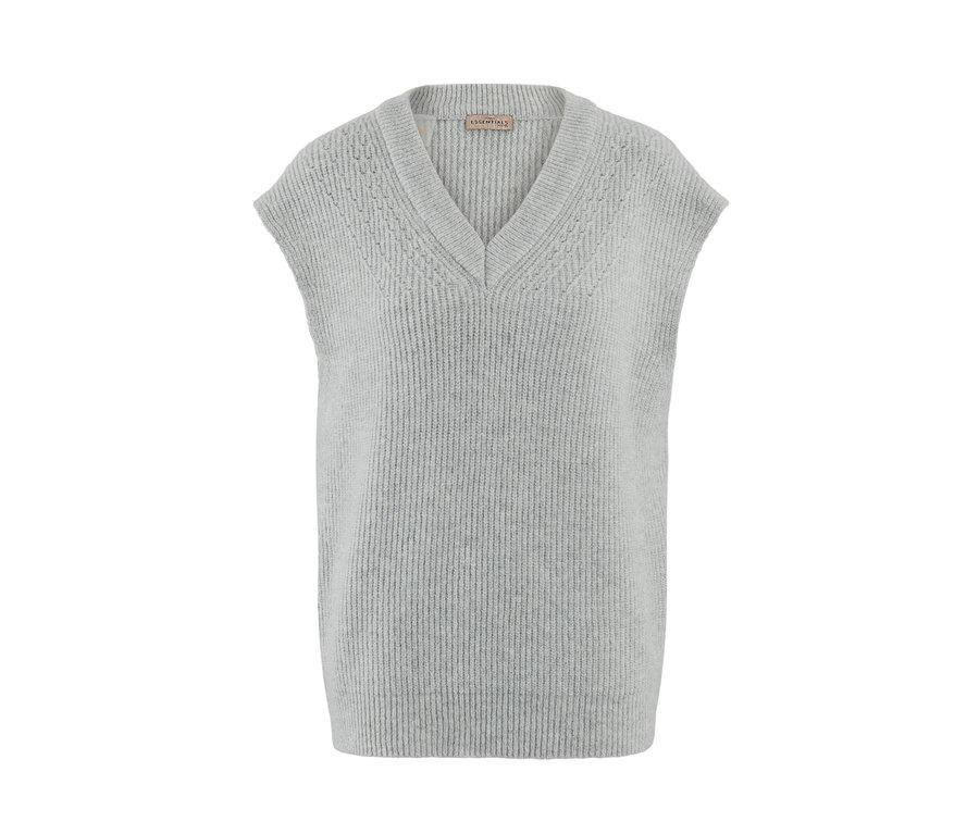 Szürke kötött mellény gyapjúval.