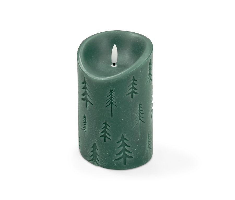Egy zöld LED-es valódi viaszgyertya fa mintával.