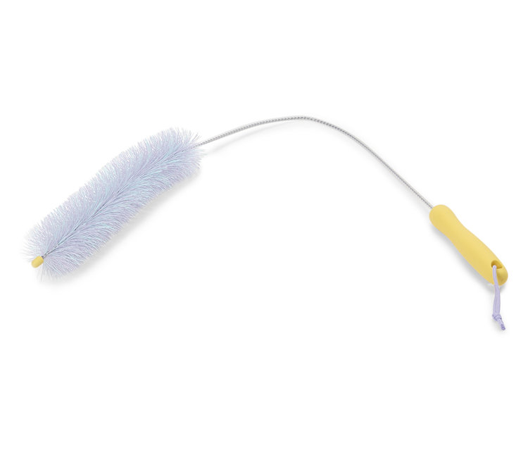 Palackkefe fehér sörtékkel és sárga nyéllel.