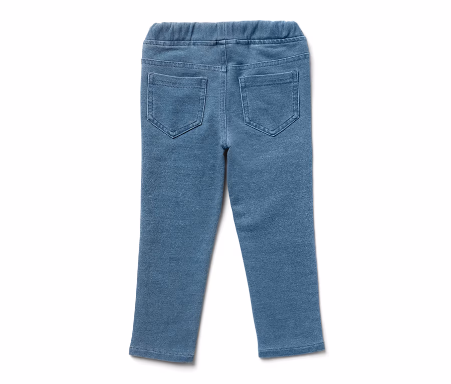 Kék kislány jeggings hátulnézetből.