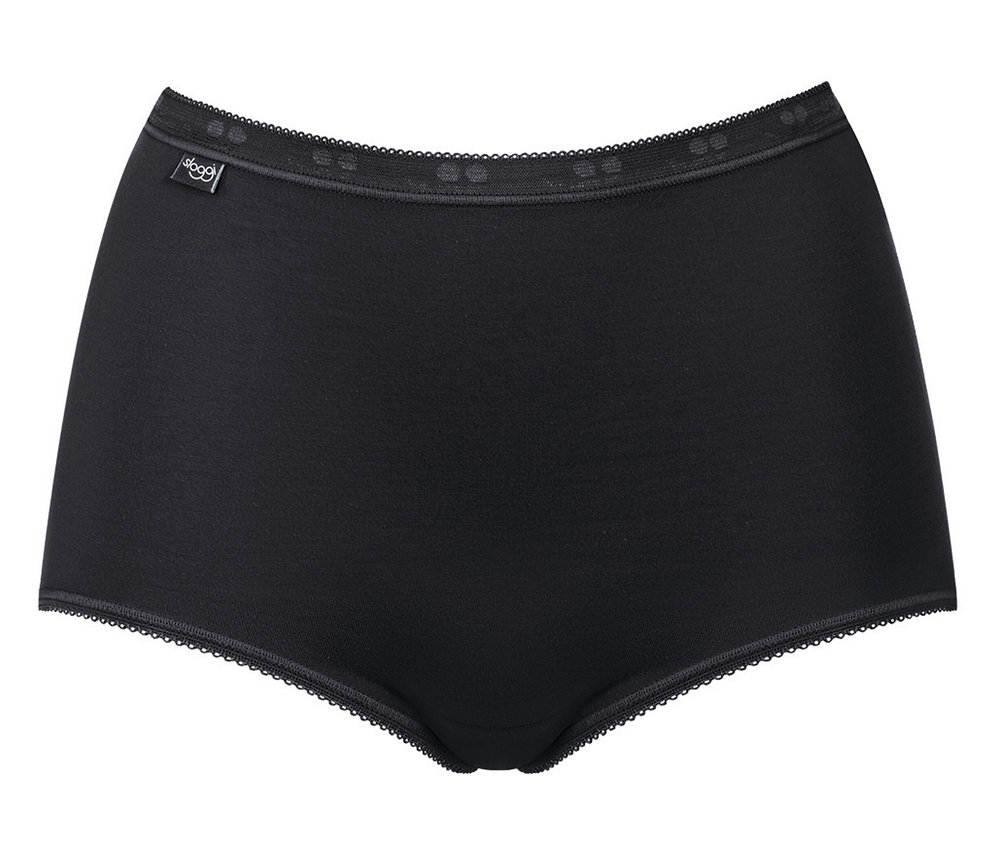 Fekete női alsó csipkés szegéllyel, fehér háttérrel.