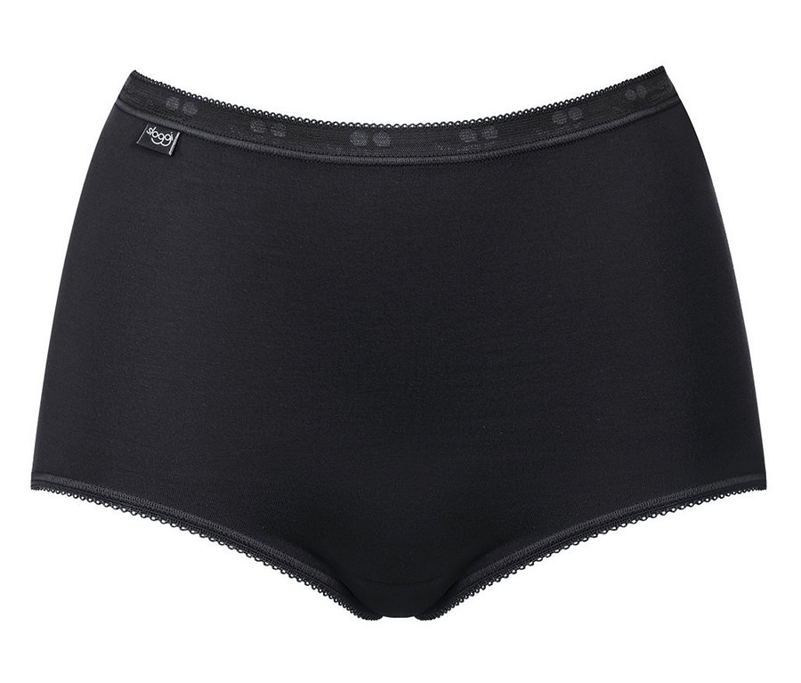 Fekete női alsó csipkés szegéllyel, fehér háttérrel.