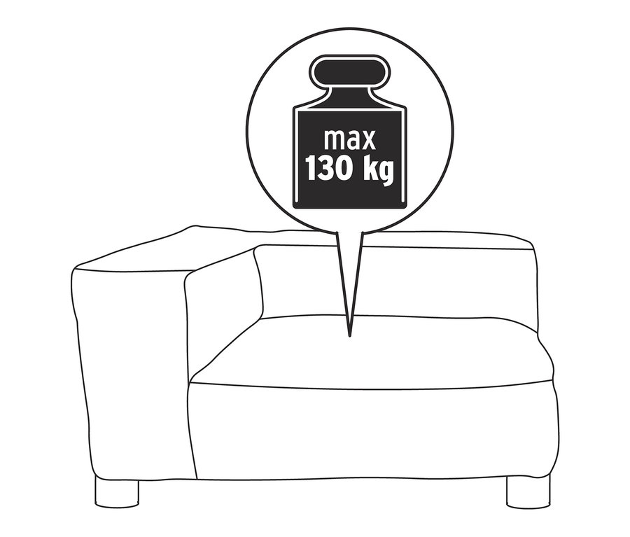 A SCAPA moduláris kanapé »Berlin« vázlata, bal oldali sarokmodul, maximum 130 kg terhelhetőséggel.