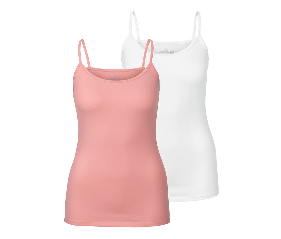 Két női trikó szettben, egy barack színű és egy fehér.