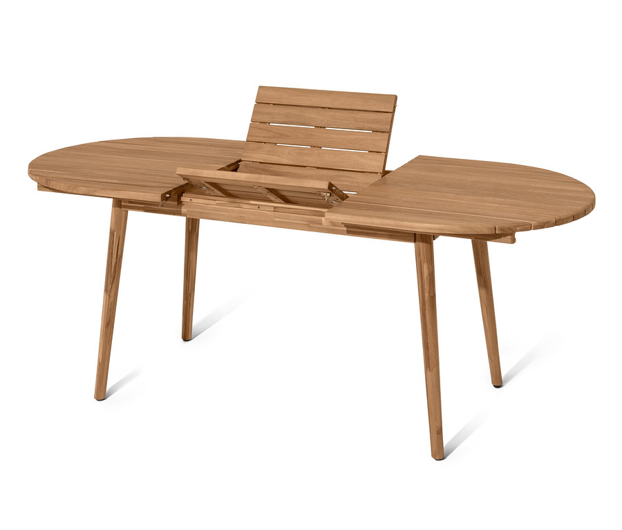 Egy kihúzható ovális asztal összecsukható középső résszel.