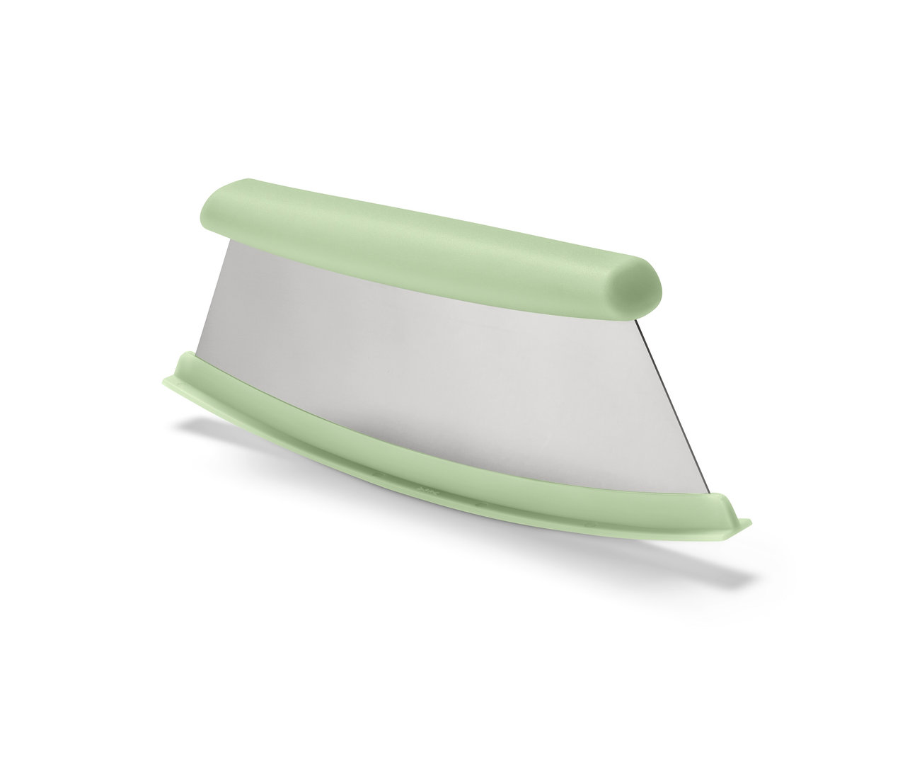 Pizza- és fűszervágó zöld fogantyúval és ezüst pengével.