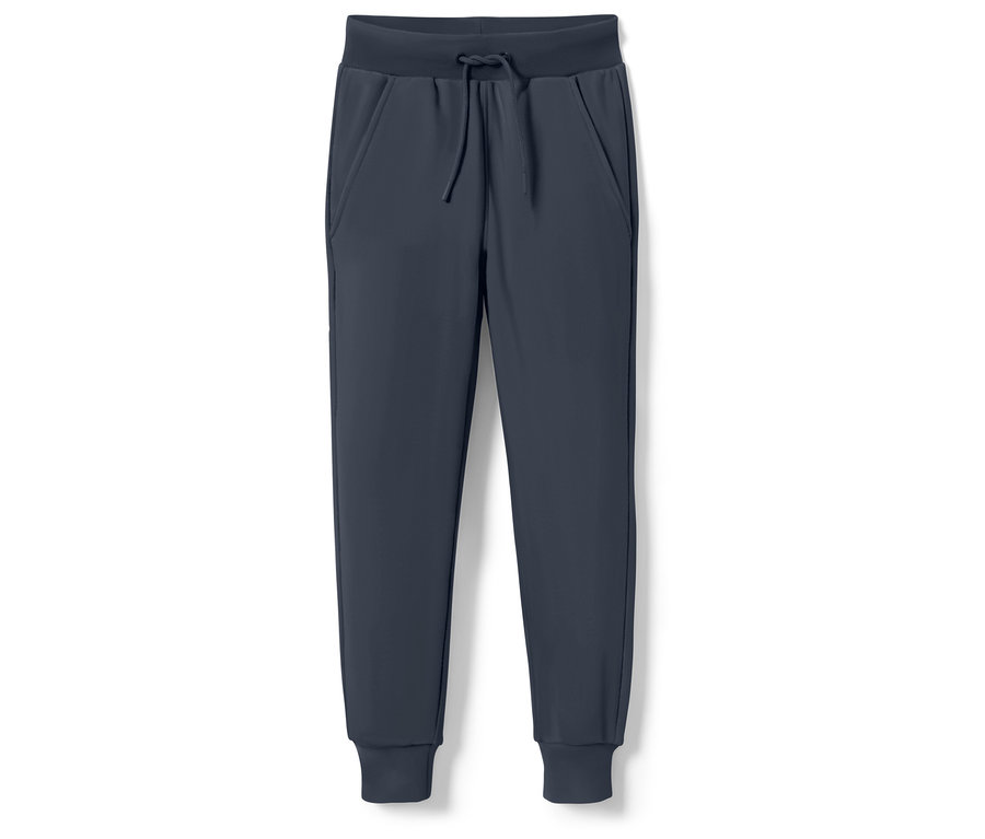 Sötétkék színű szabadidő nadrág húzózsinórral a derékrészen.
