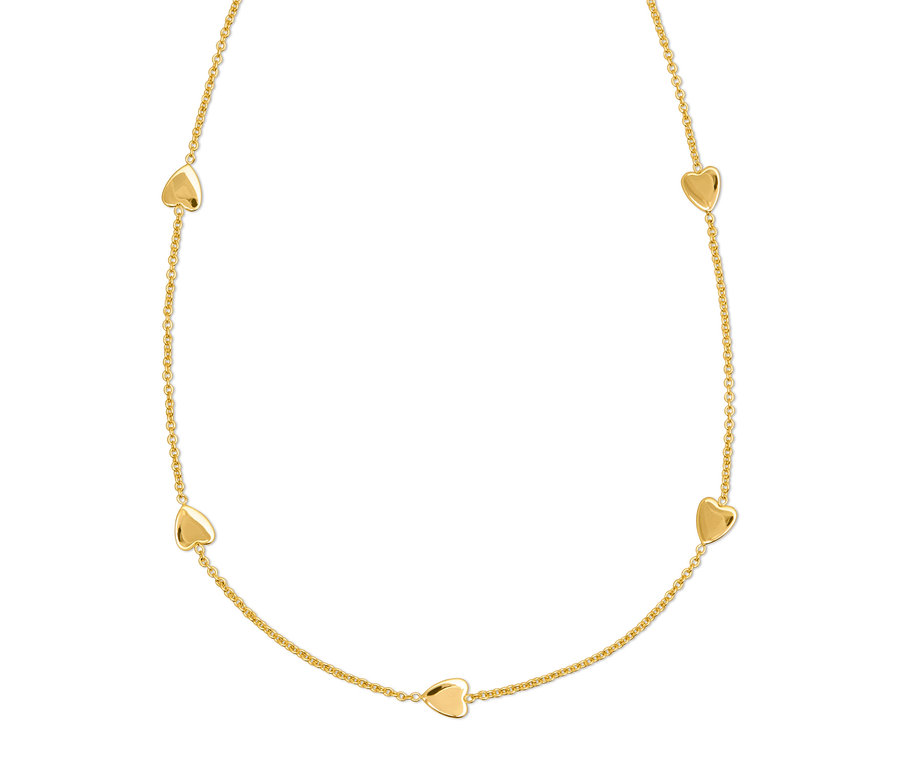 Arany nyaklánc öt szívvel.
