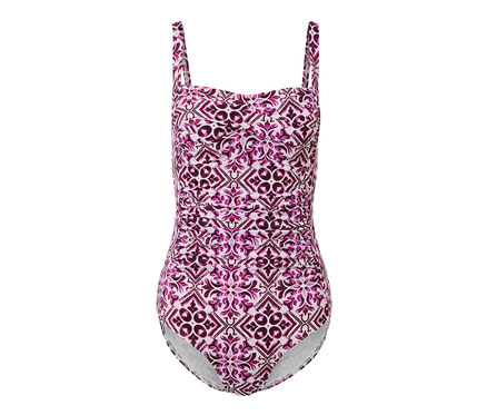 Női fürdőruha, alakformáló, mintás, fukszia