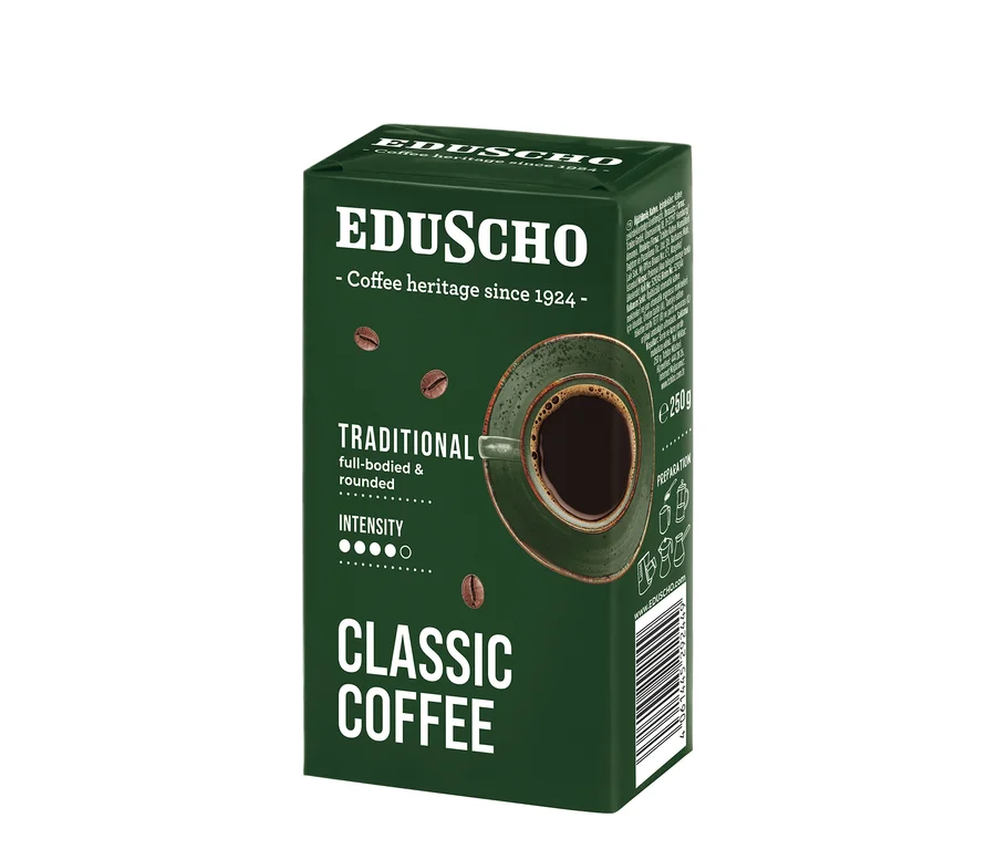 Eduscho Classic Coffee Traditional 250g őrölt kávé csomagolása.