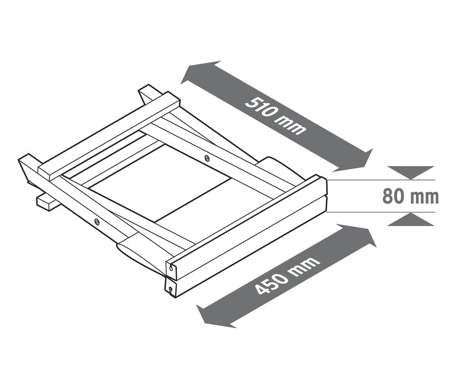 A kerti összecsukható napozószék, lábtartóval rajza a méreteket mutatja.