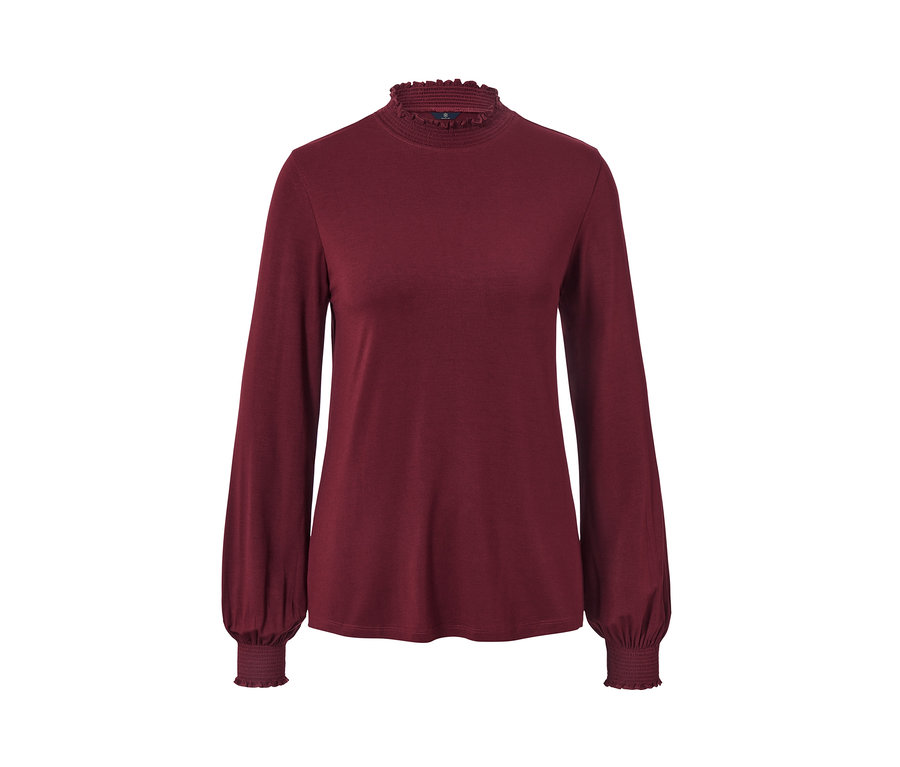 Női hosszú ujjú pólóblúz, bordó.
