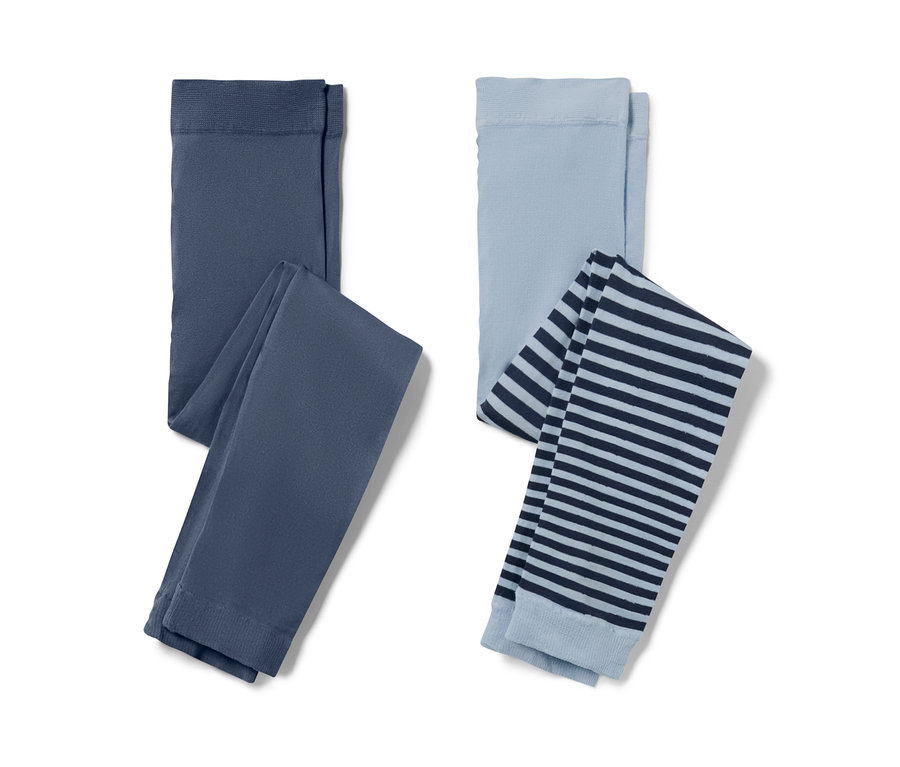 Két gyerek leggings: egy sötétkék, egy világoskék sötétkék csíkokkal.